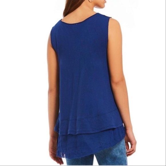 FREE PEOPLE WE THE FREE BLUE PEACHY TEE DISTRESSED TANK TOP SMALL - Picture 3 of 12